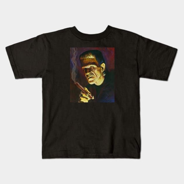 Holy Smoke! Frankenstein loves a Cigar Kids T-Shirt by BullShirtCo